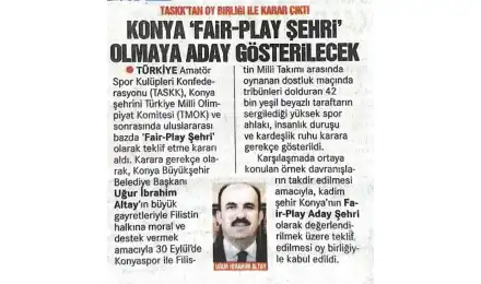 Kadim Şehir Konya “FAİR PLAY” Aday Şehri Gösterildi